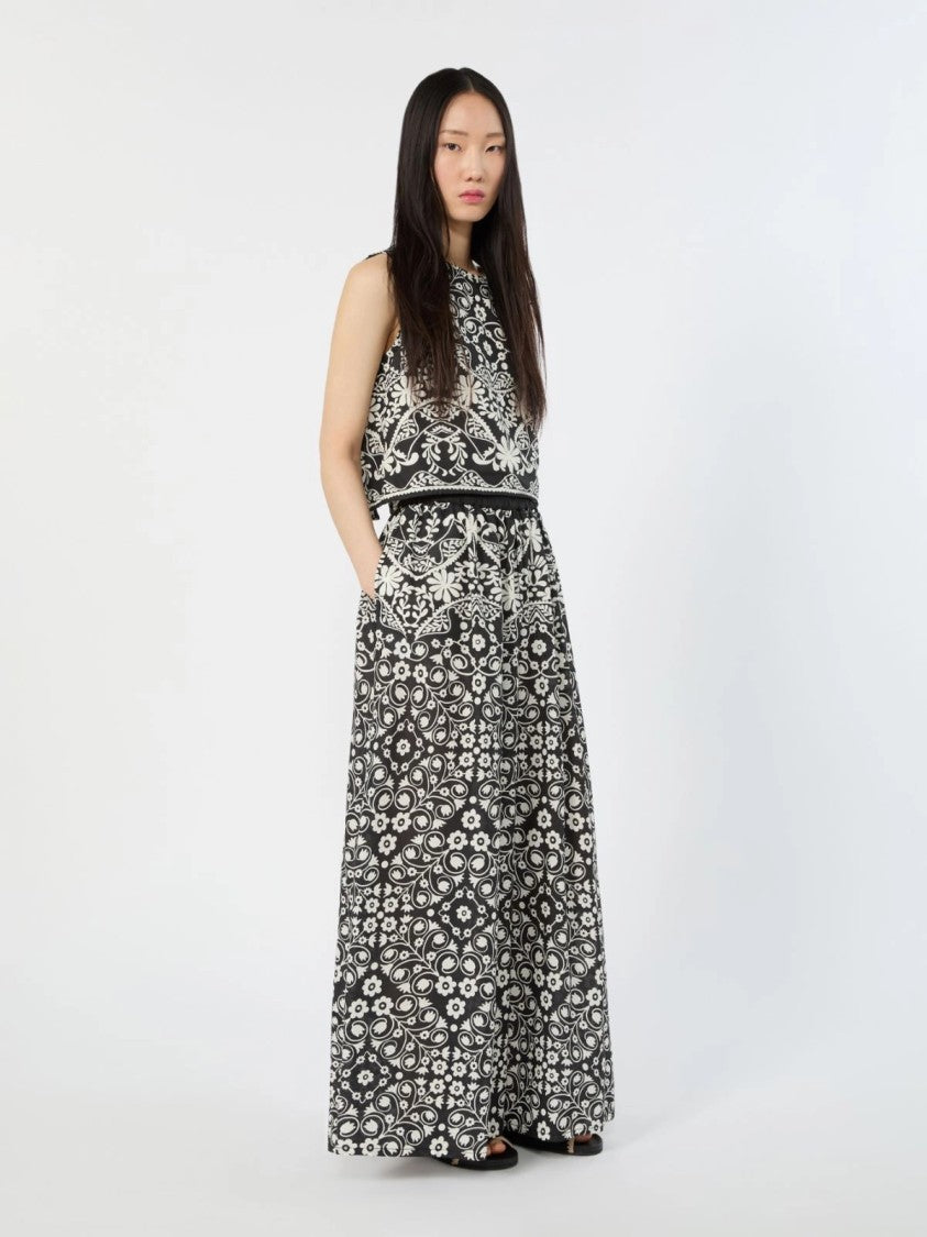 Max Mara Wide-Leg Trouser With Elastic Waistband And Floral Print