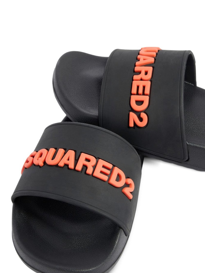 Dsquared2 Black Raised Logo Flat Moulded Sandals
