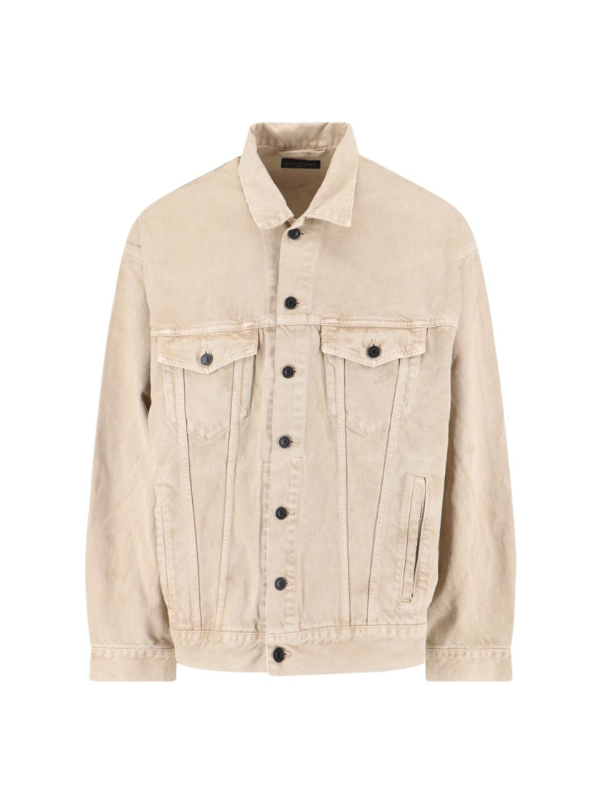 Balenciaga Beige Denim Jacket With Contrast Logo Embroidery