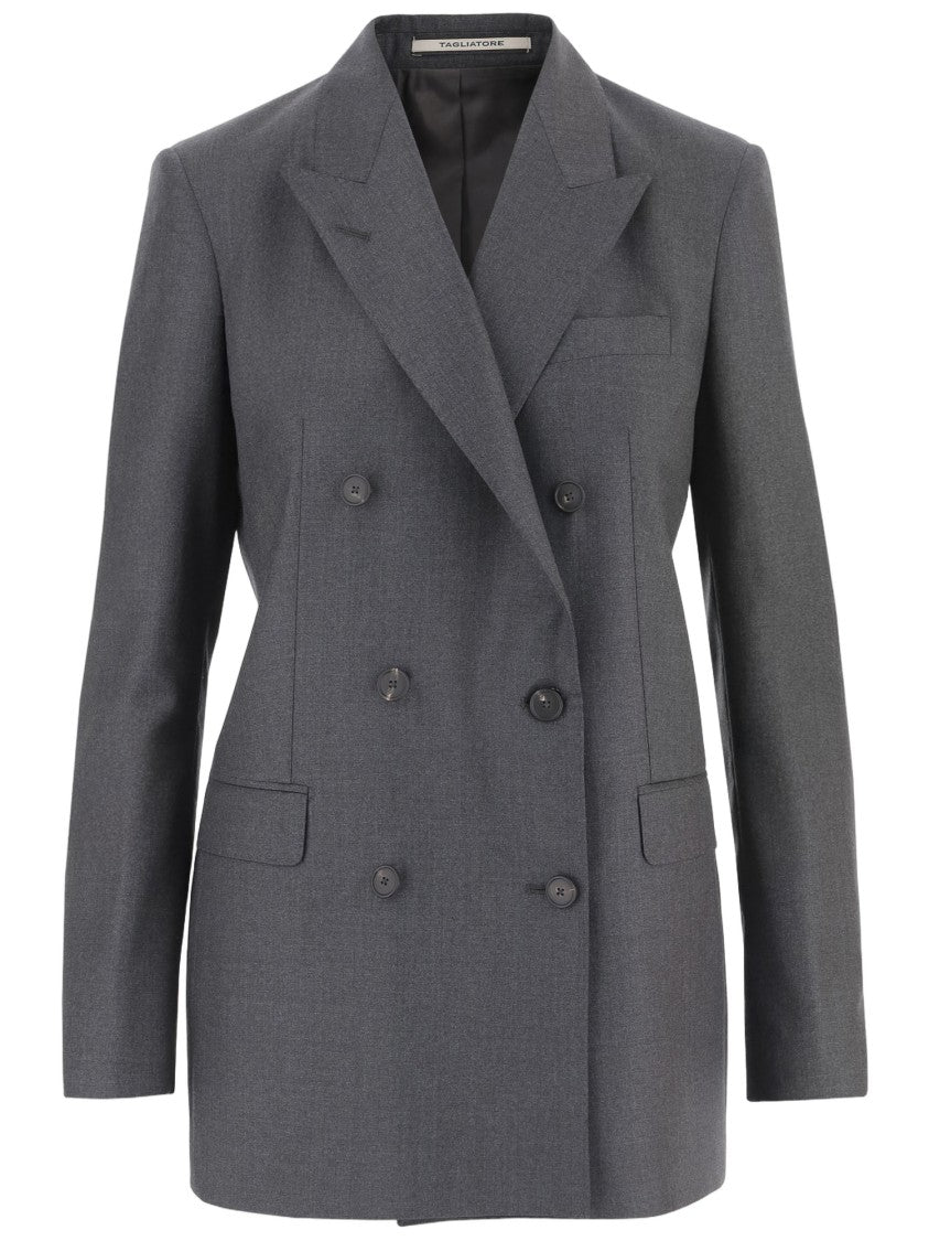 Tagliatore Double-Breasted Virgin Wool Jacket With Peaked Lapels