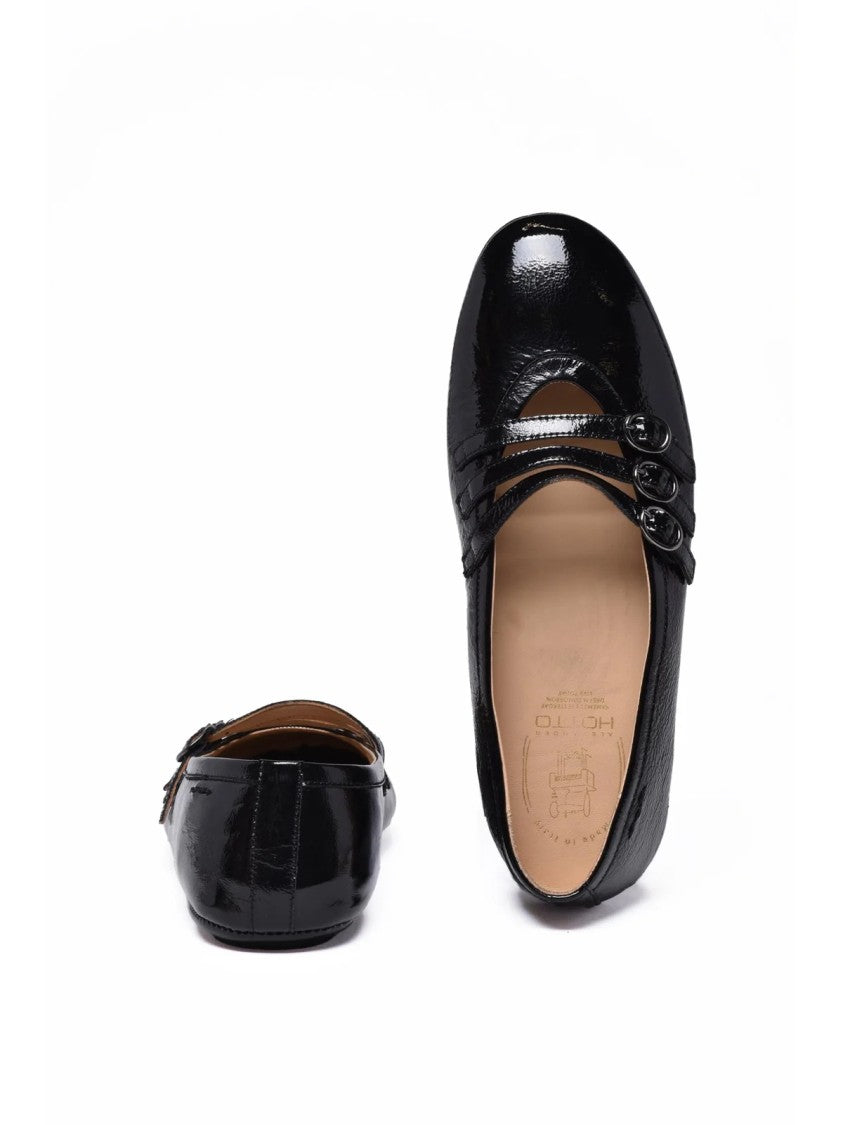 Alexander Hotto Black Patent Leather Strap Ballerina Flats