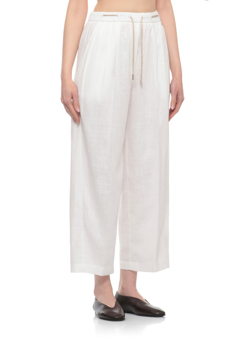 Herno White Viscose-Blend Straight-Leg Pants