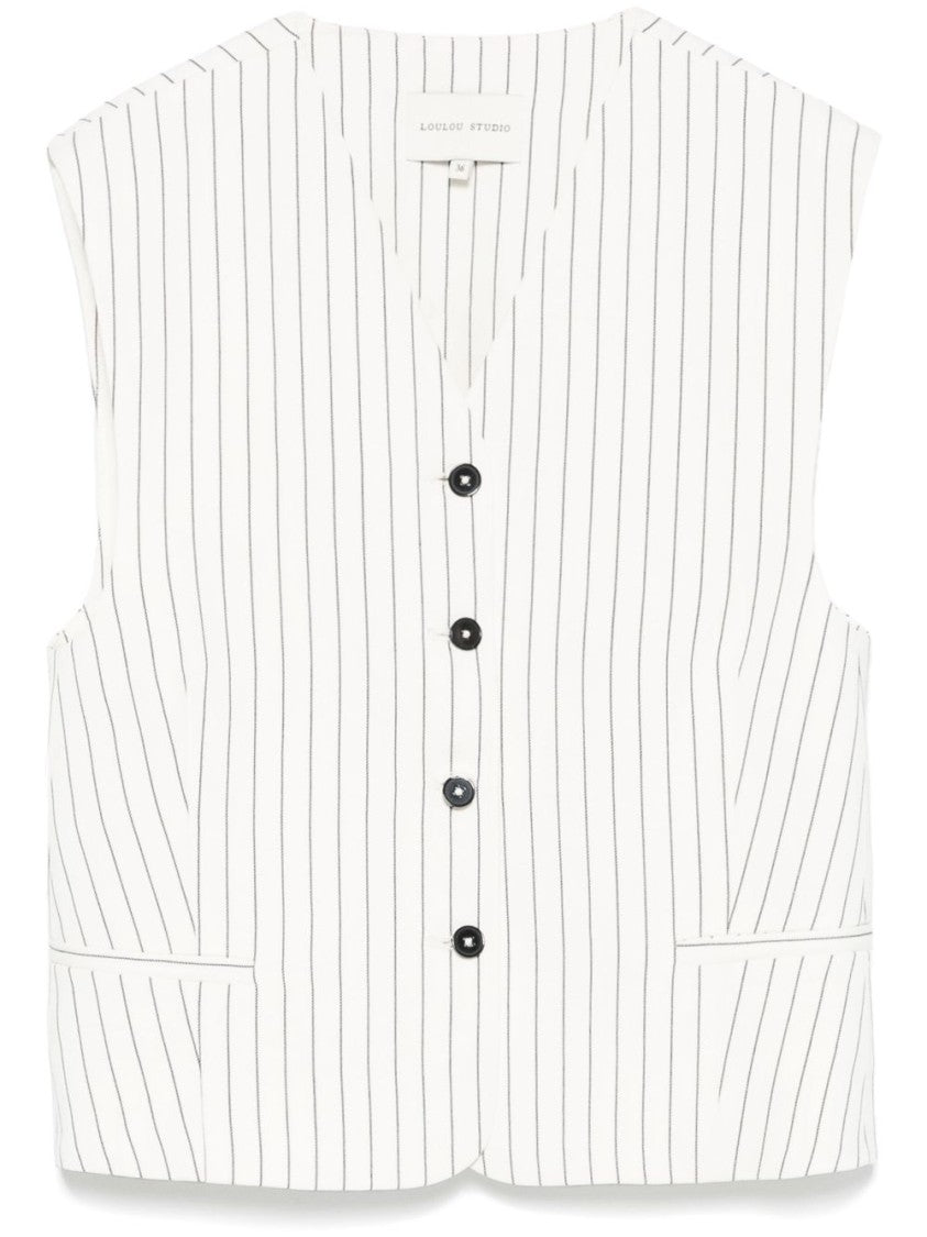 Loulou Studio White Striped Waistcoat