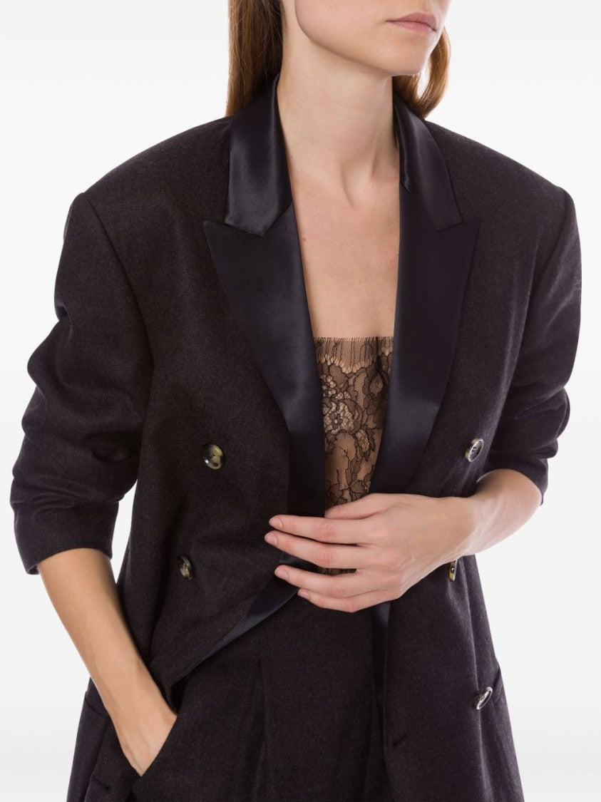 Alberta Ferretti Anthracite Grey Double-Breasted Blazer With Peak Lapels