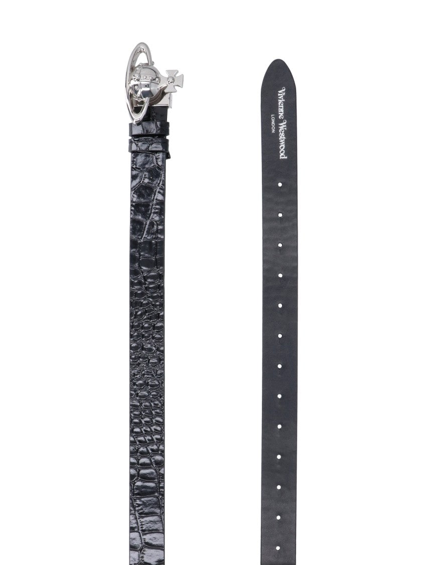 Vivienne Westwood Black Sleek Polished Minimalist Leather Belt