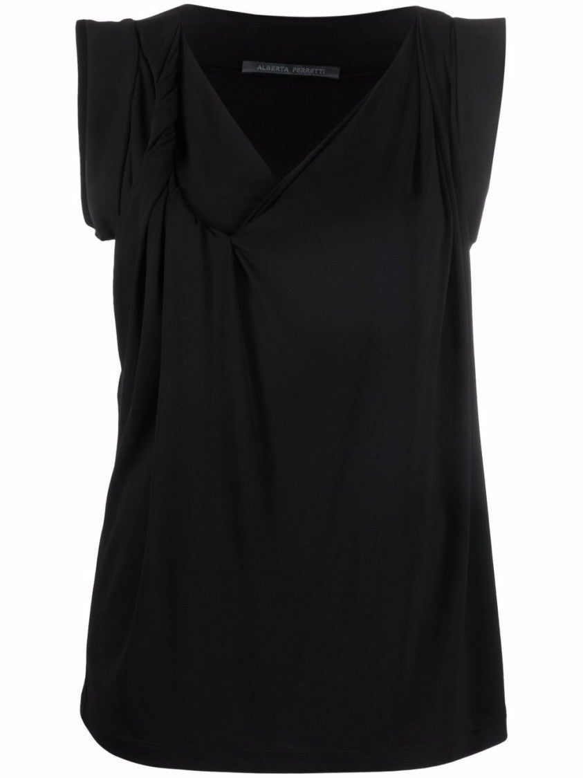 Alberta Ferretti Black Top Draped Viscose Top