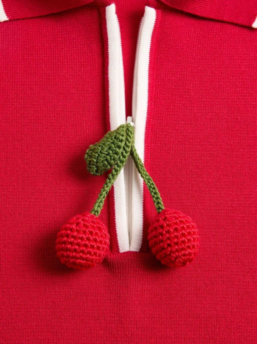 Valentino Cherry Motif Knit Sweater With Polo Collar