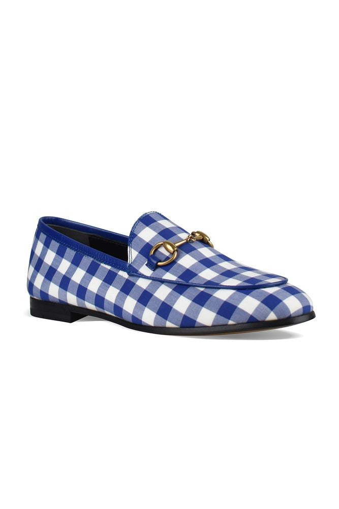 Gucci Gingham Fabric Loafers With Gold-Tone Accent