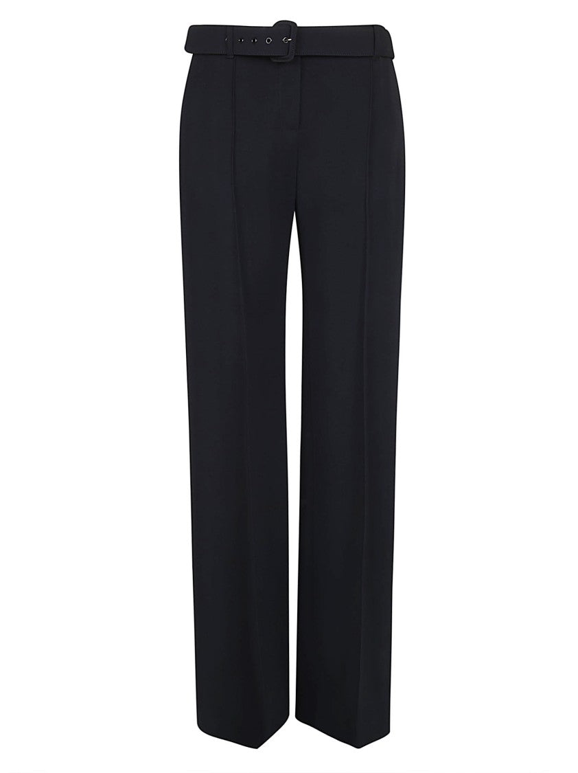 Ermanno Scervino High-Waisted Black Crepe Wide-Leg Trousers With Belt And Pleats