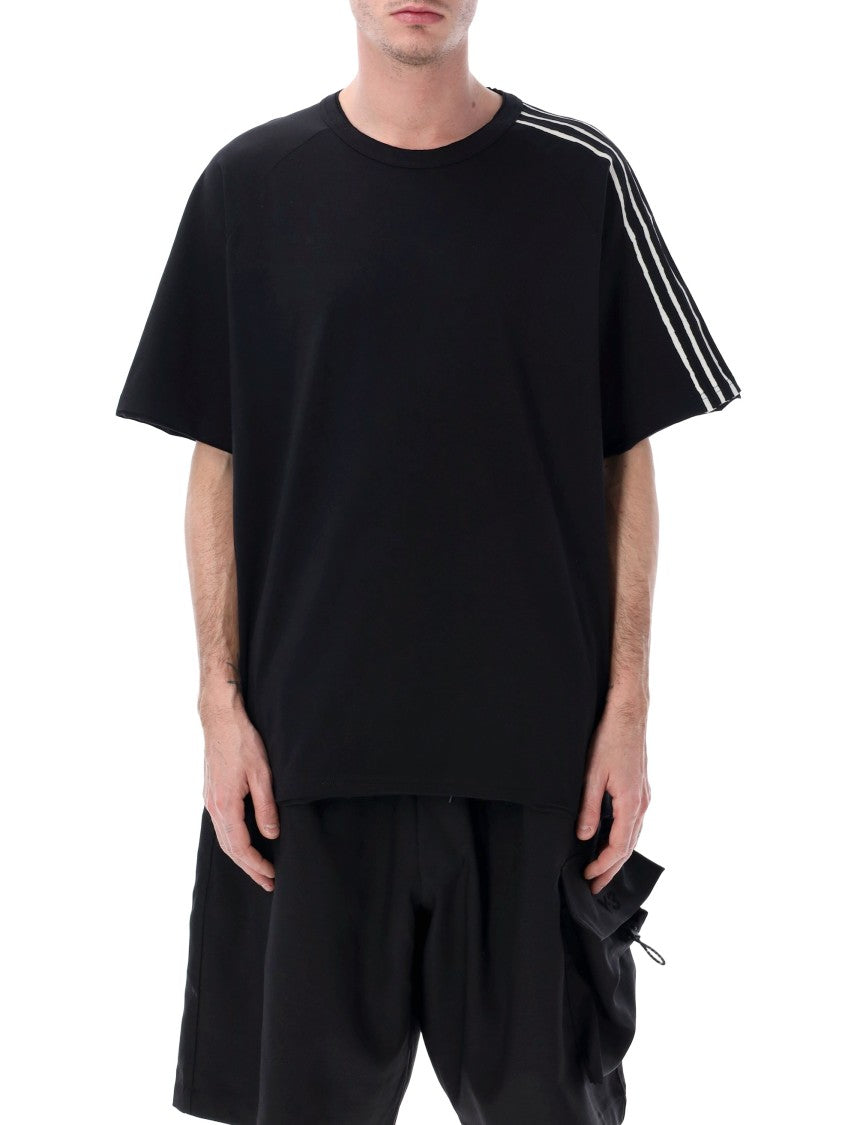 Y-3 Raw Edge Black T-Shirt With Signature 3-Stripes