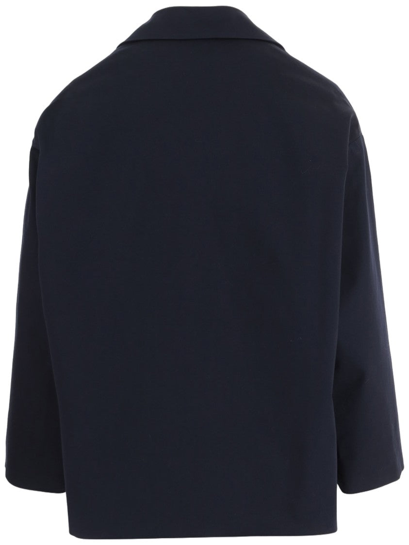 F.It Navy Blue Oversized Stretch Cotton Jacket