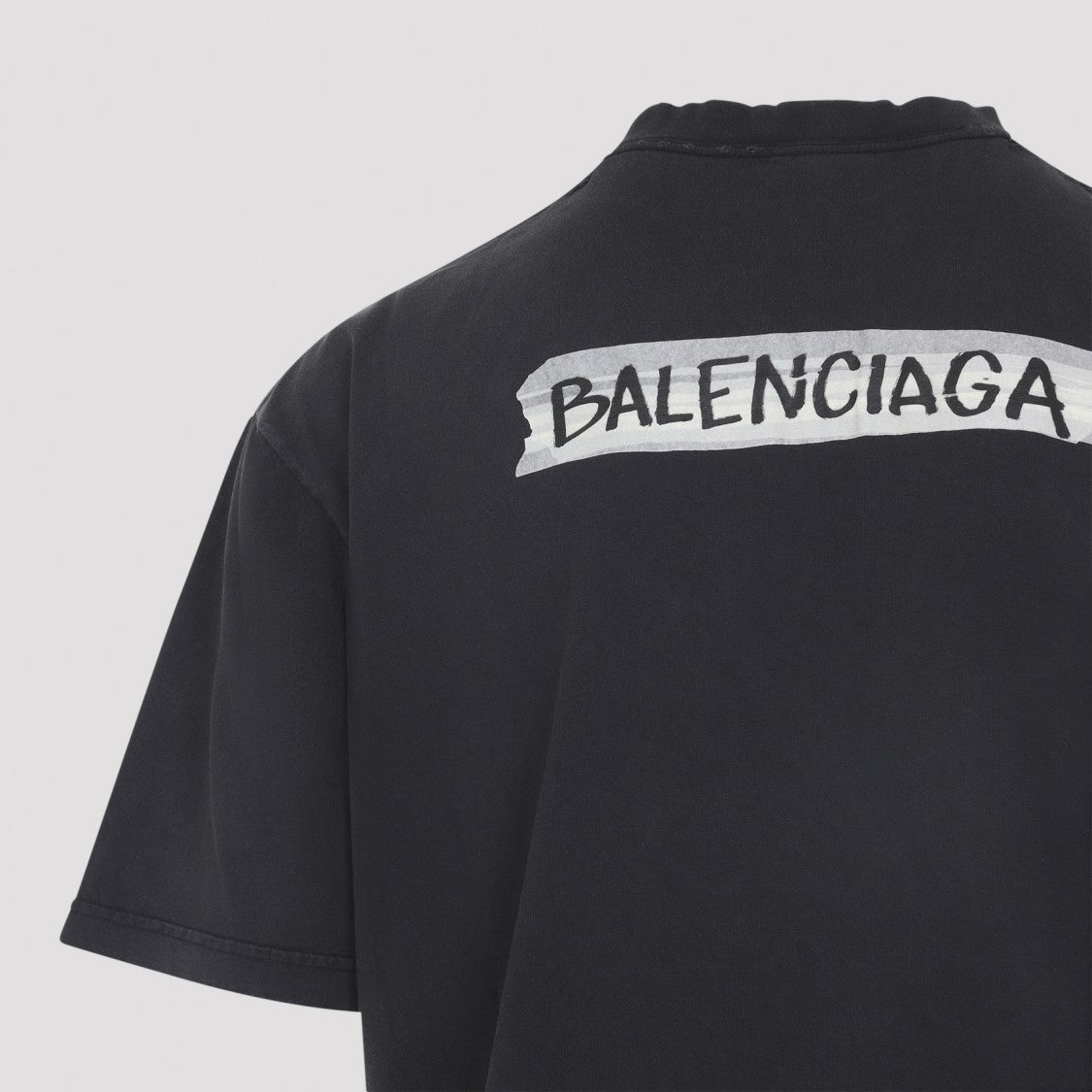 Balenciaga Faded Washed Black Cotton Medium Fit T-Shirt