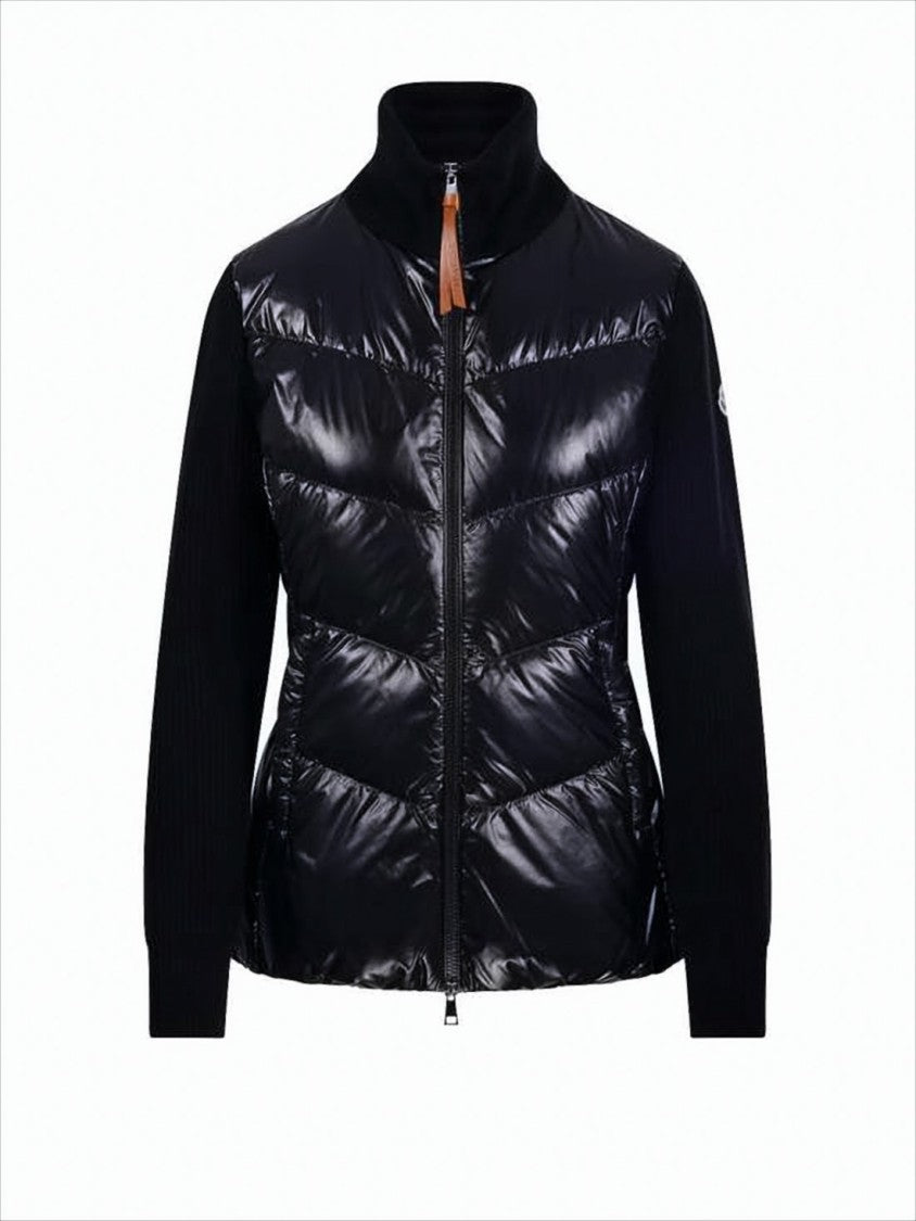 Moncler Quilted Black Jacket With Knit Sleeves