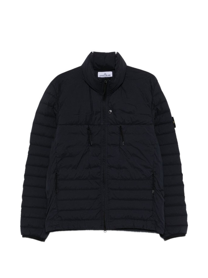 Stone Island Quilted Blue Puffer Jacket With Stand Collar