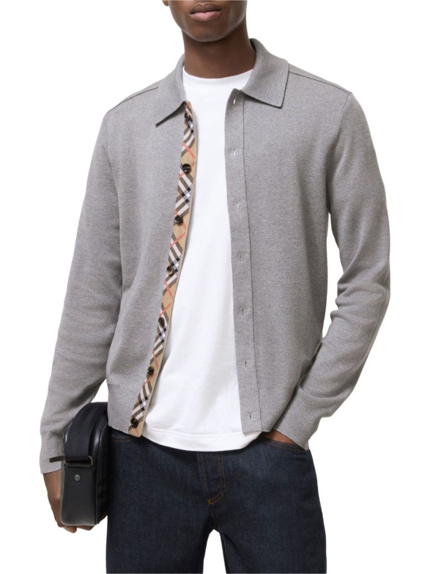 Burberry Check Trim Lightweight Wool Cardigan