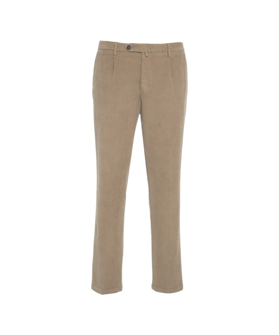 Briglia Beige Chino Pants With Pressed Pleats And Hidden Zip Closure