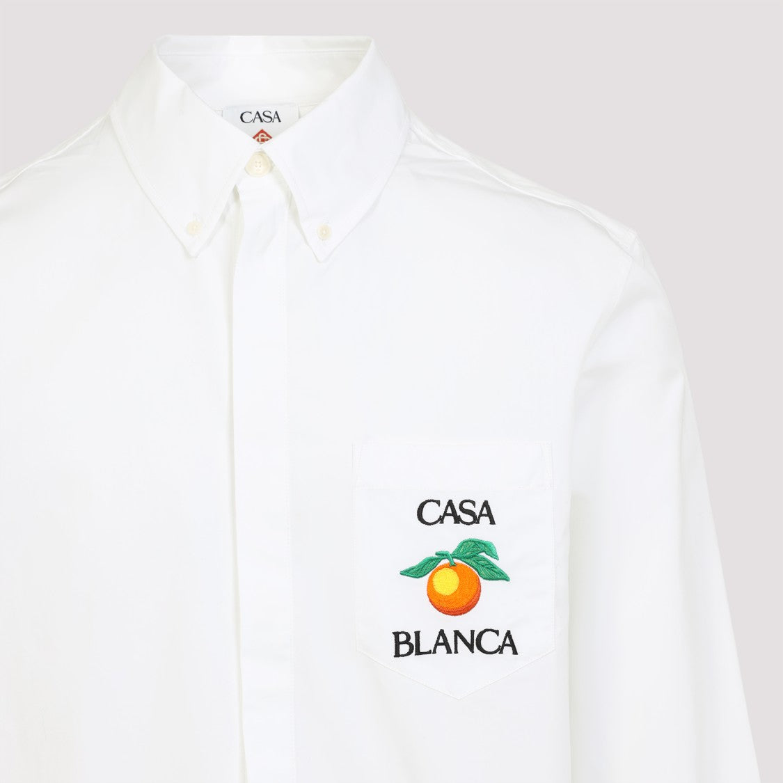 Casablanca White Cotton Long Sleeve Embroidered Orange Oxford Shirt