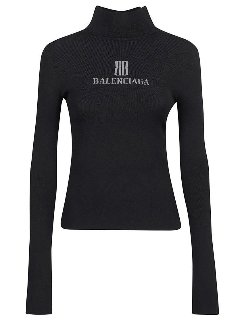 Balenciaga Fitted Ribbed Turtleneck Sweater With Logo