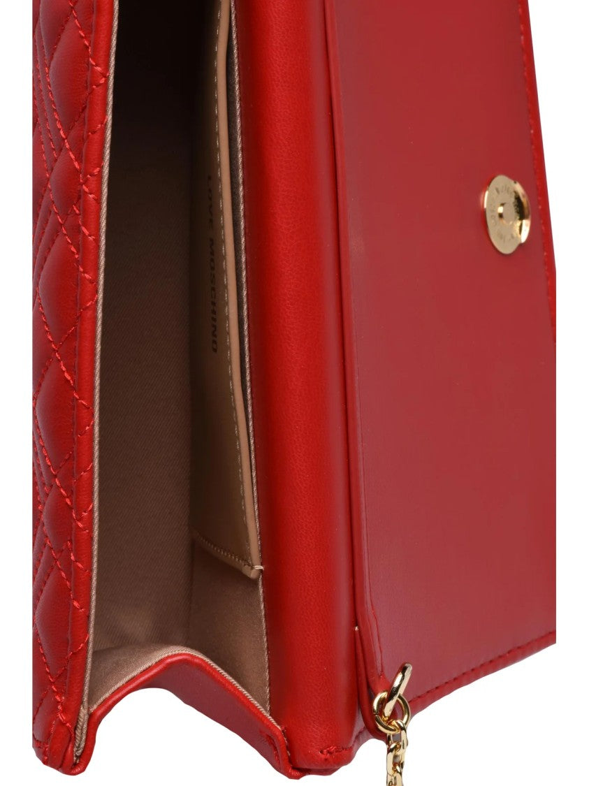 Love Moschino Quilted Red Shoulder Bag With Gold Chain Strap And Logo Accents