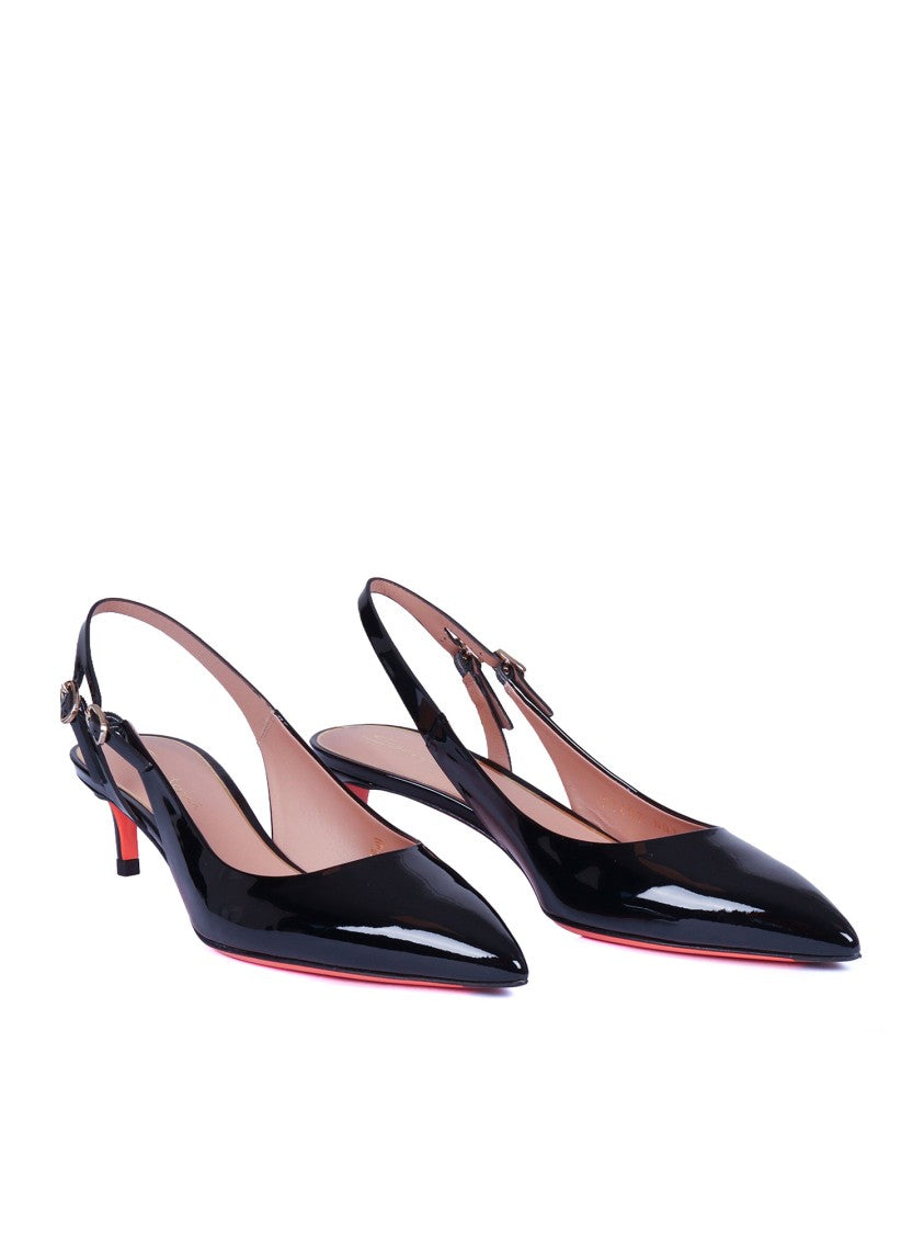 Santoni Glossy Patent Calfskin Slingback Pumps