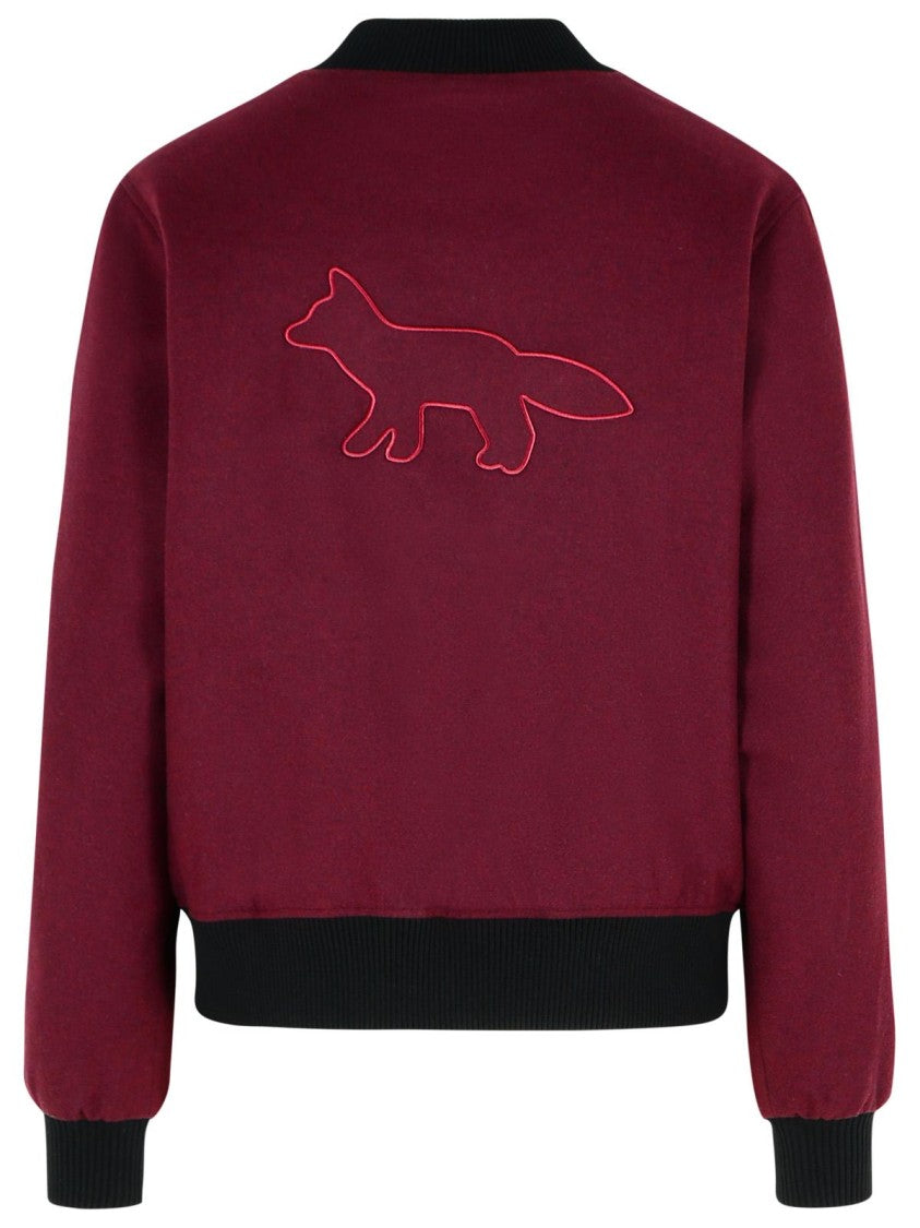 Maison Kitsuné 'Teddy' Burgundy Flannel Bomber Jacket