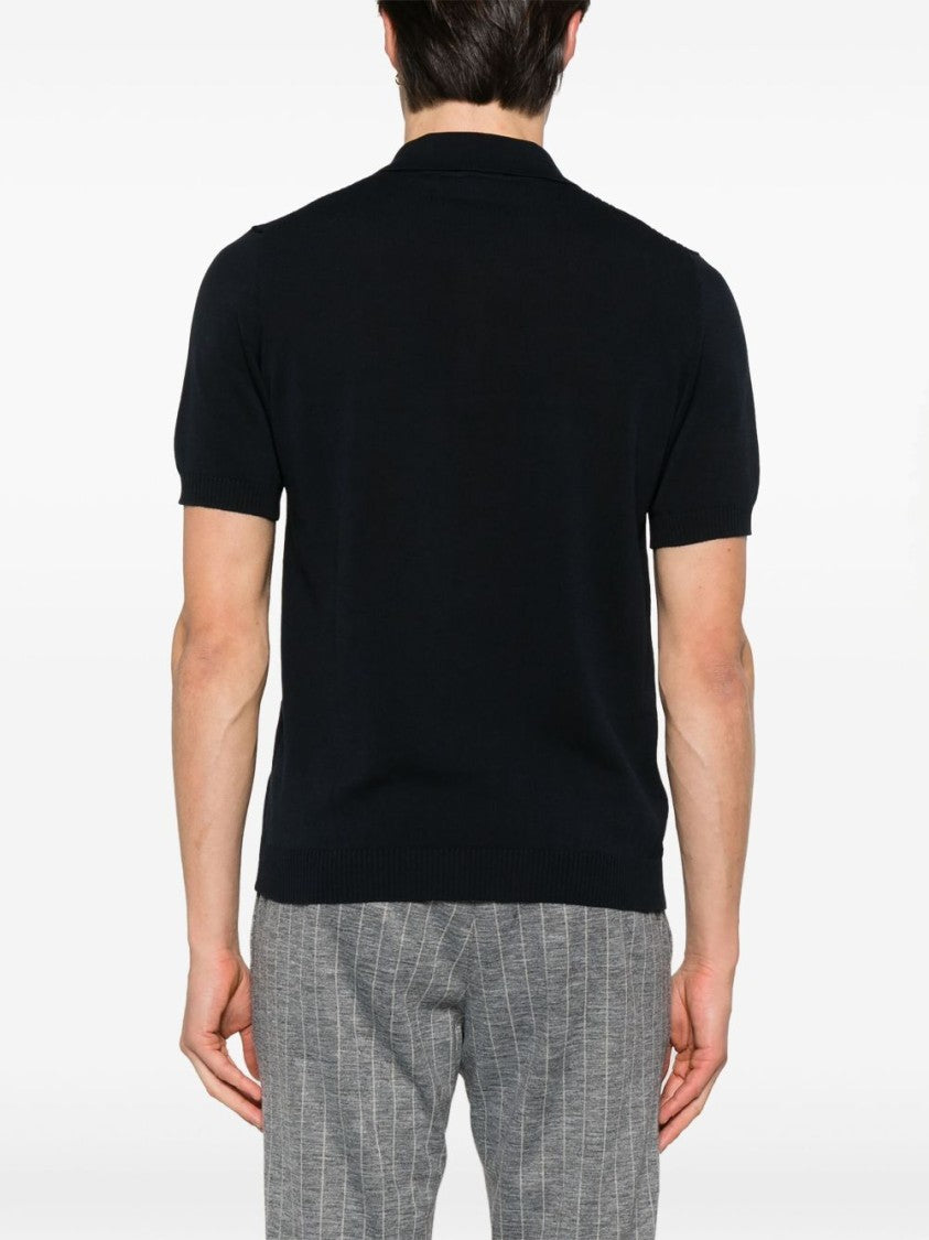 Drumohr Textured Knit Black Polo Shirt