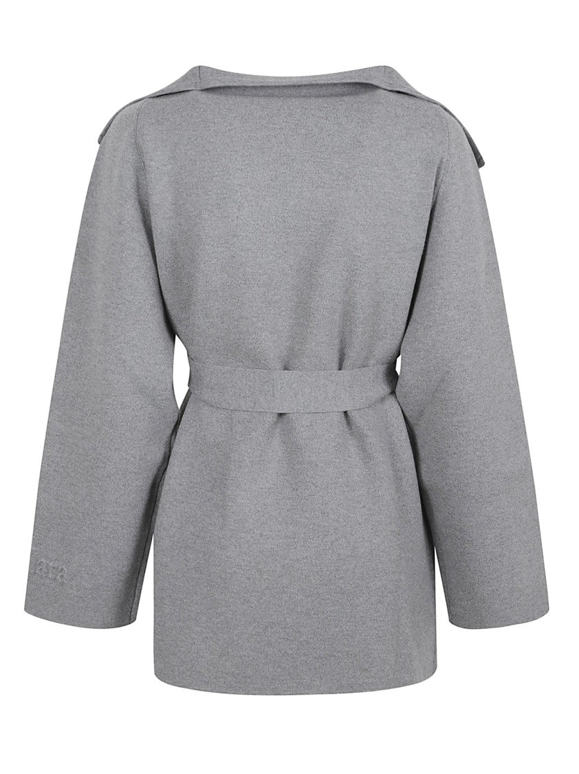 Max Mara Medium-Grey Coat With Self-Tie Waist Belt