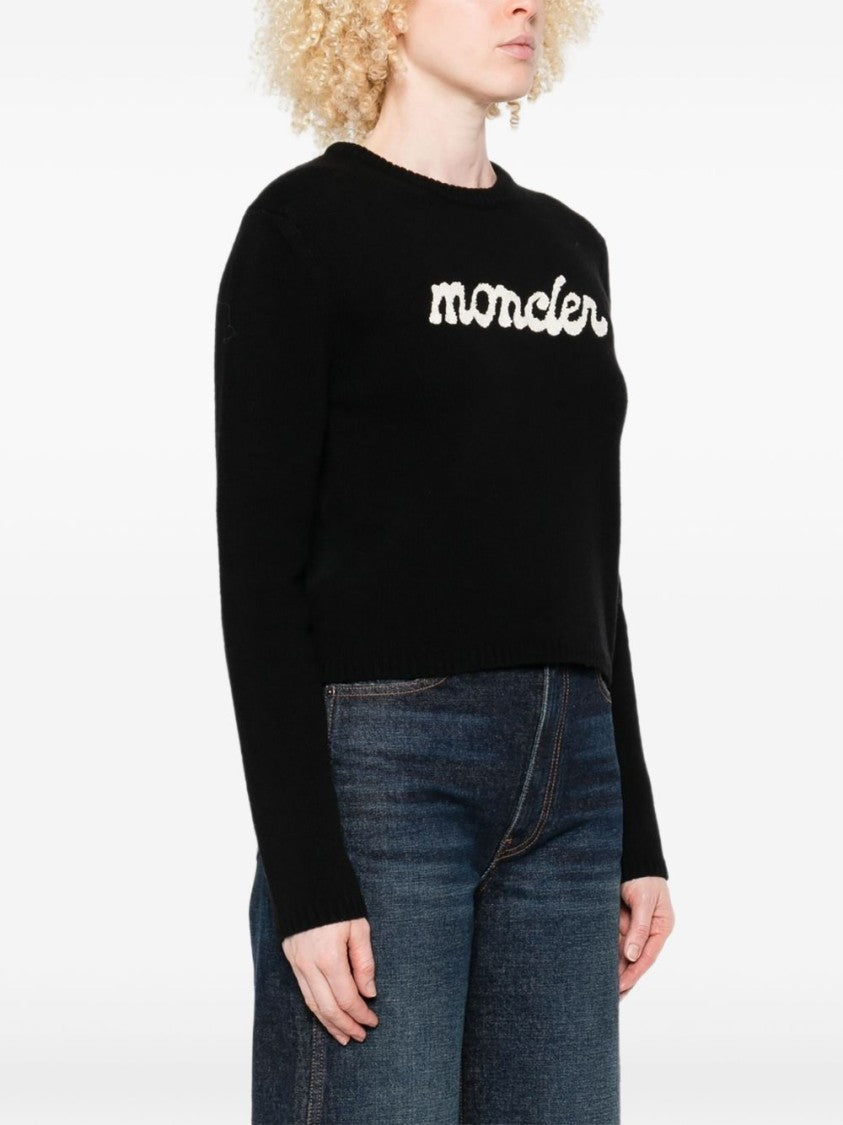 Moncler Cropped Sweater With Contrasting Embroidered Logo