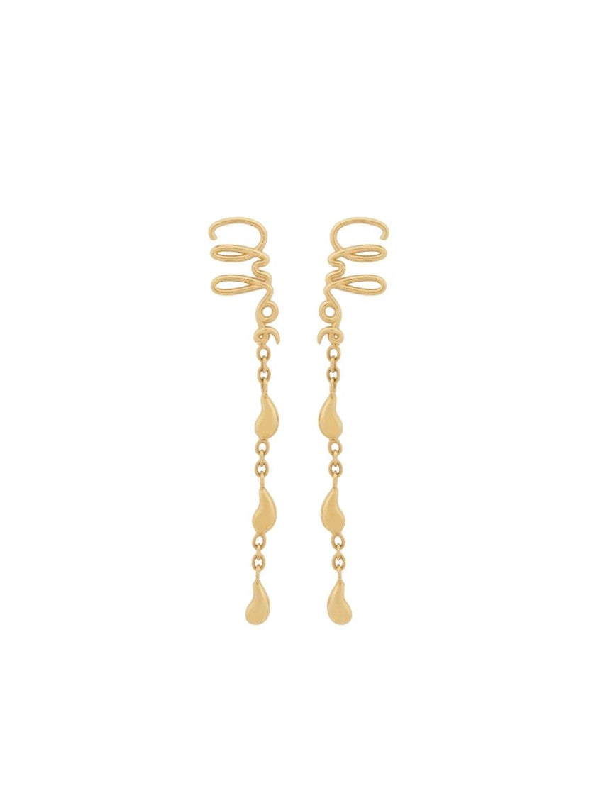 Chloé Vintage Gold Dangling Earrings With Spiral Design And Logo Engraving