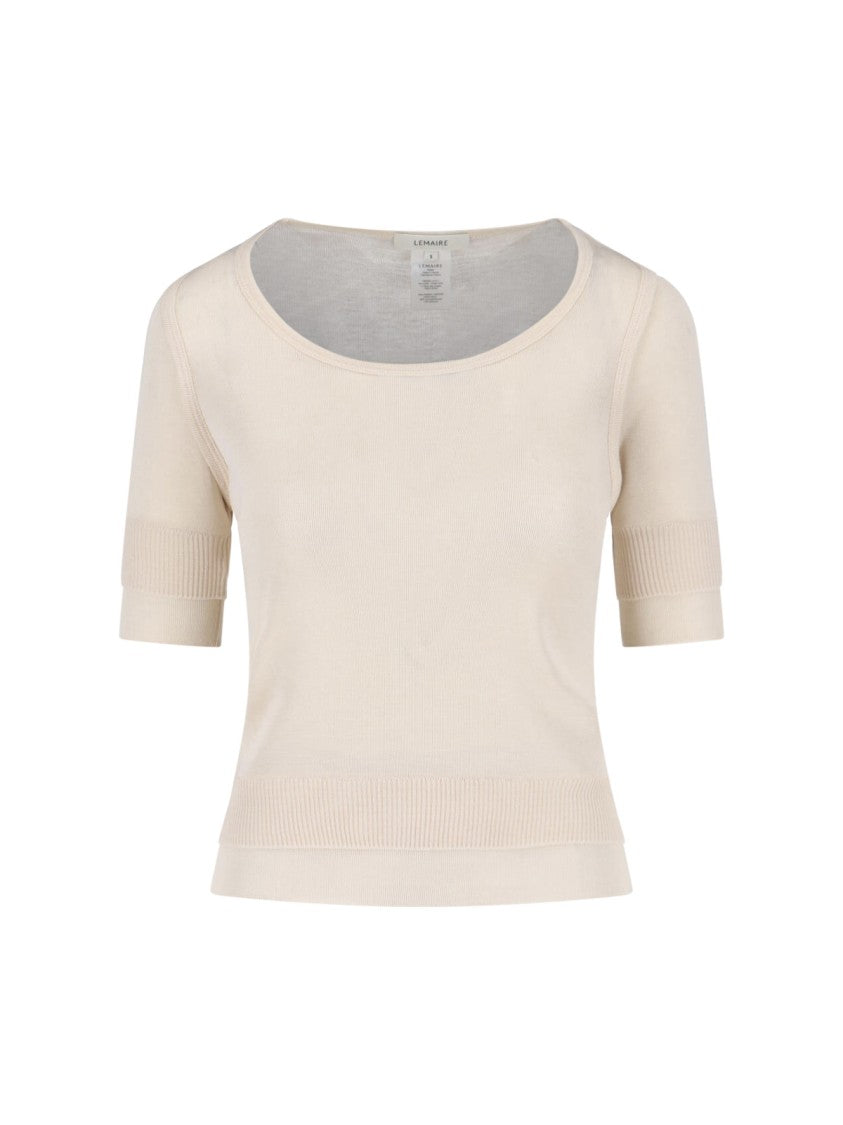Lemaire Cream Viscose Silk Three-Quarter Sleeve T-Shirt