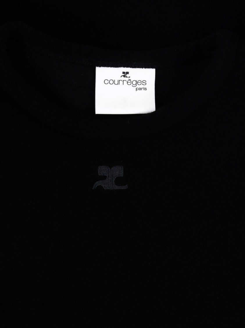 Courrèges Black Baby Spongy Embroidered Viscose T-Shirt