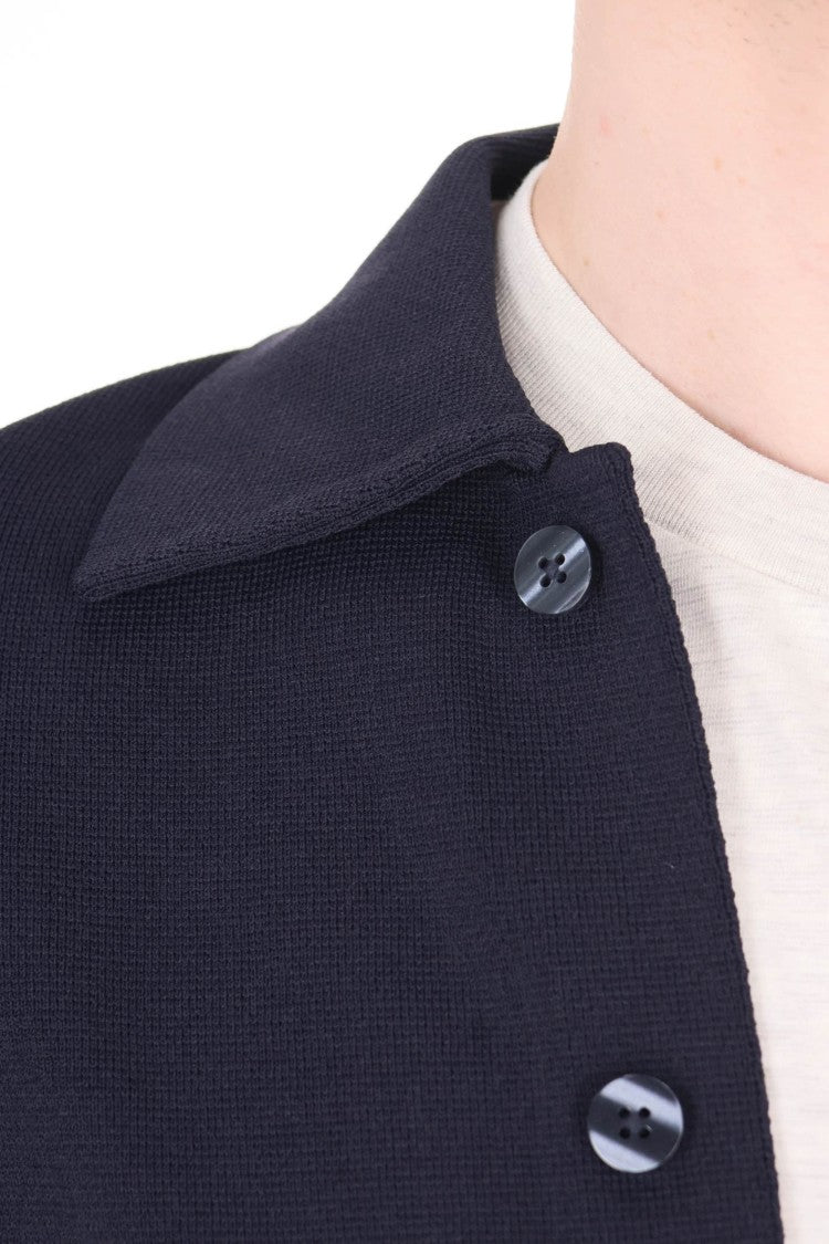 Autry Blue Viscose-Nylon Band Details Overshirt