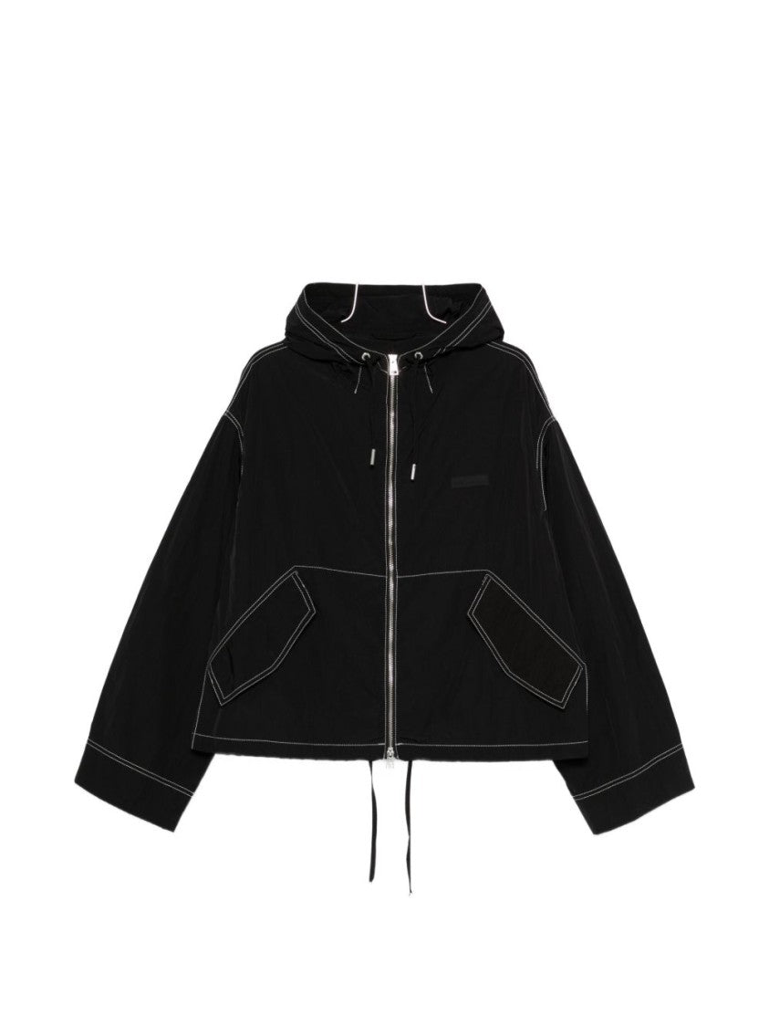 Ami Paris Black Contrast Stitching Hooded Zip Jacket