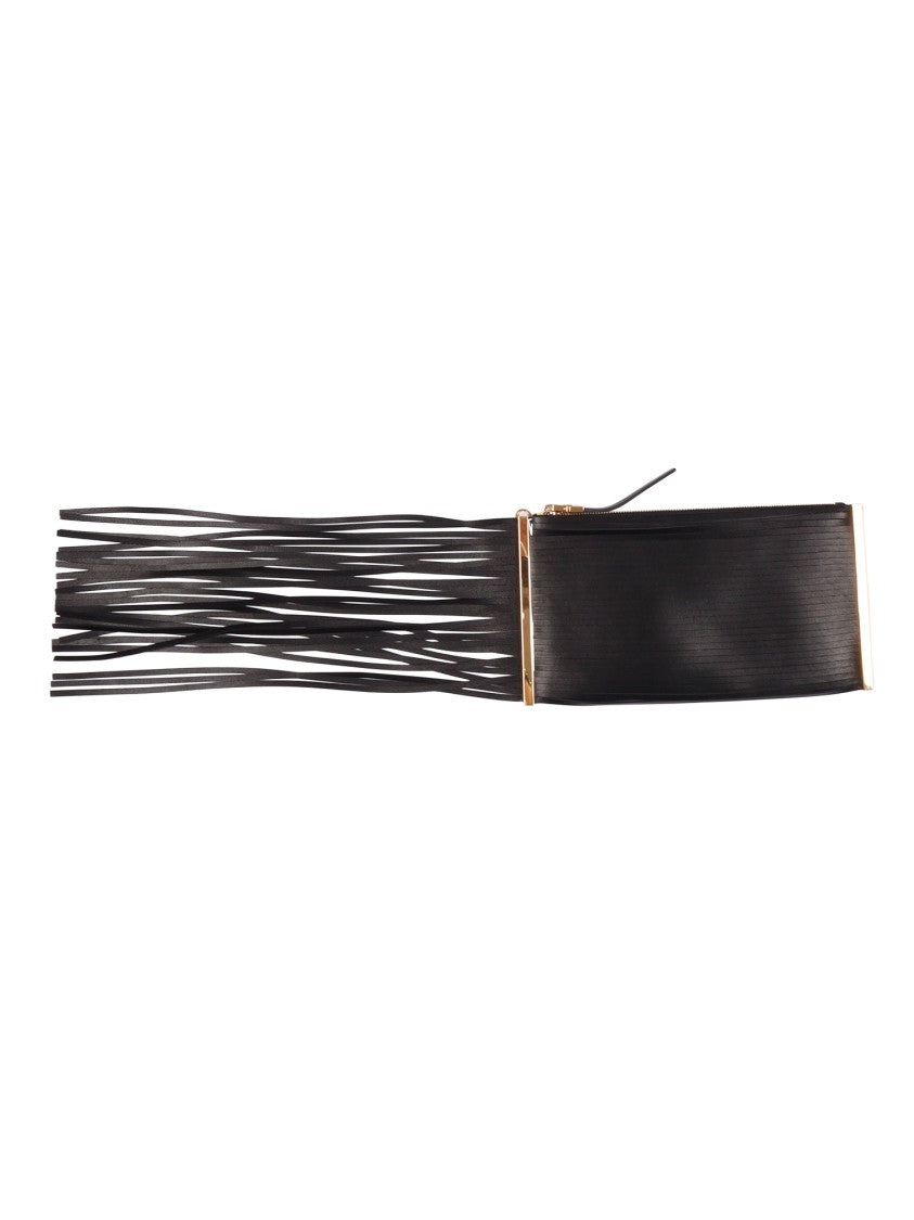 Elisabetta Franchi Rectangular Leather Fringe Shoulder Bag