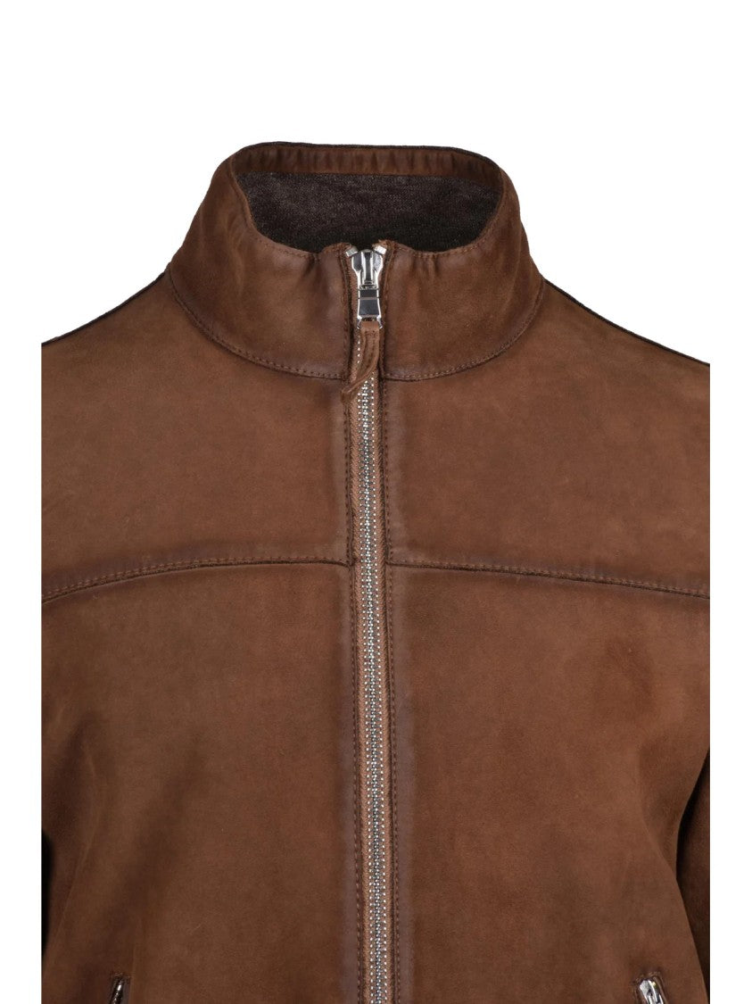 The Jack Leathers D-Bostonian Brown Suede Leather Jacket With Zip Closure