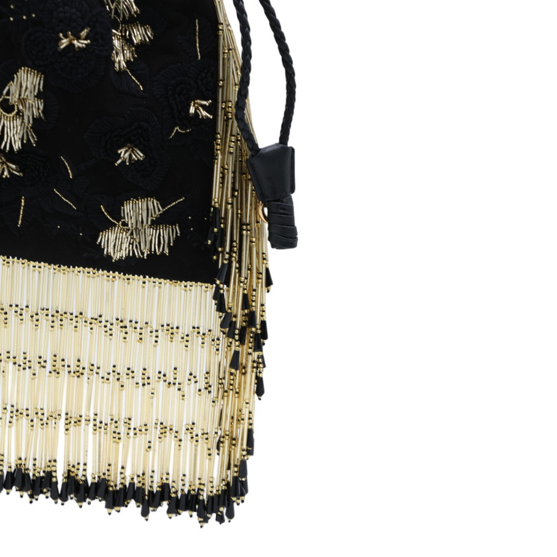 Etro Black Drawstring Bucket Bag With Floral Embroidery