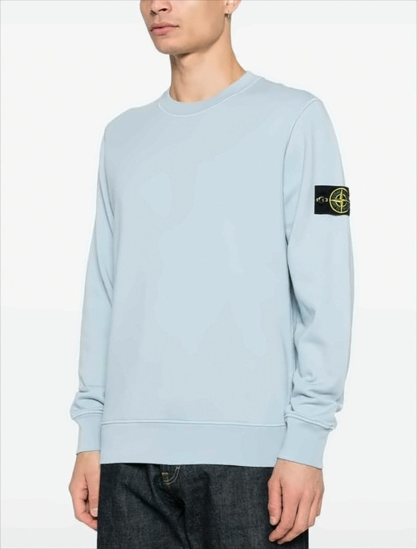 Stone Island Light Blue Long-Sleeve Crewneck Sweatshirt With Ribbed Cuffs