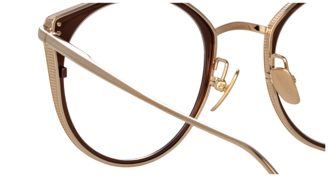 Linda Farrow Lfl Rounded Titanium Eyeglasses With Cat-Eye Accents