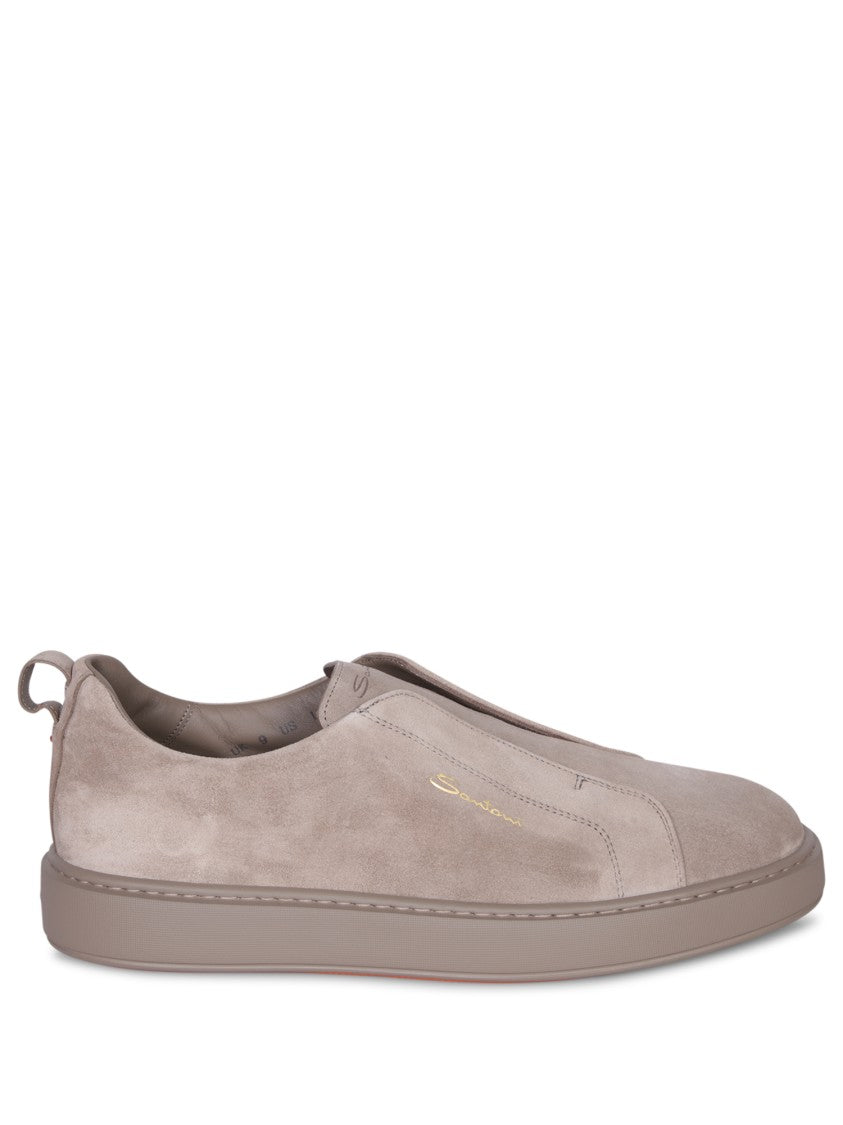 Santoni Suede Slip-On Sneakers With Discrete Logo And Contemporary Design
