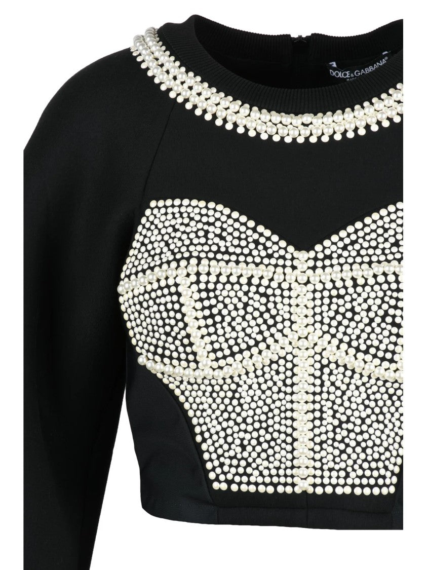 Dolce & Gabbana Black Corset-Inspired Back Zip Cropped Sweatshirt