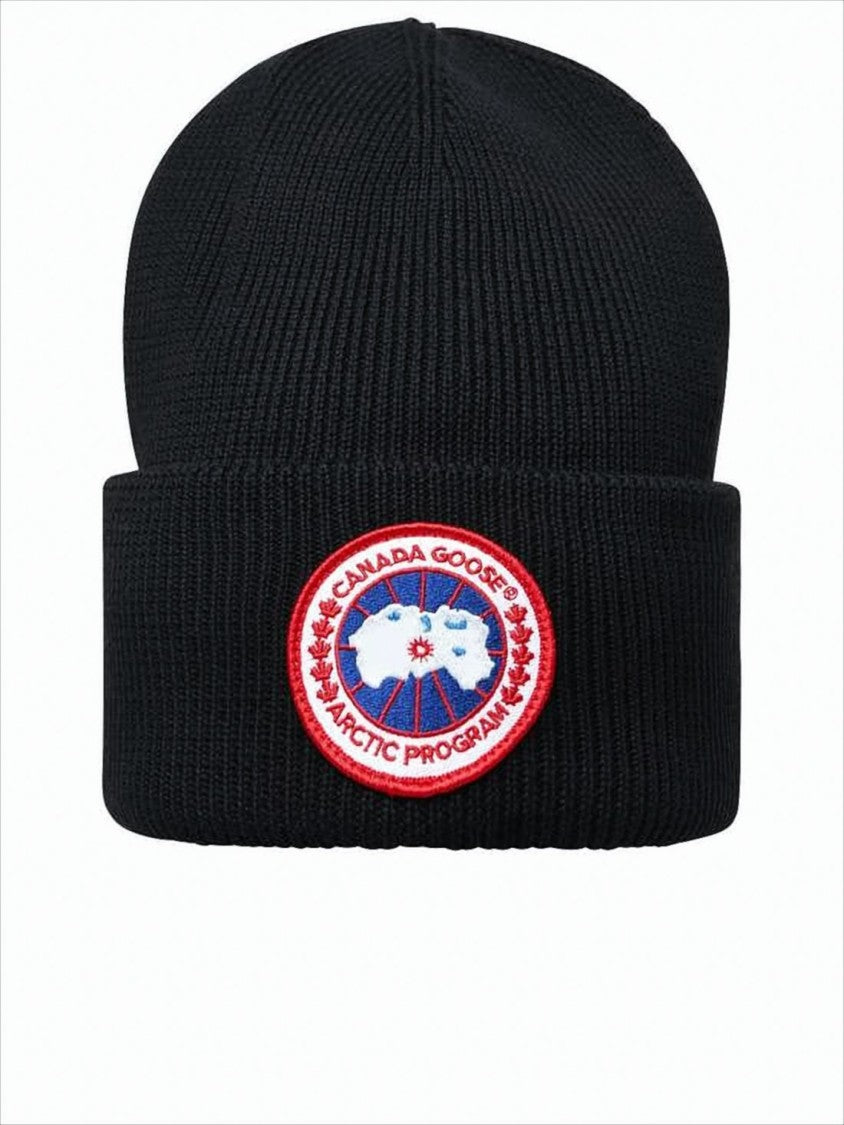 Canada Goose Ribbed Knit Beanie With Embroidered Logo Patch
