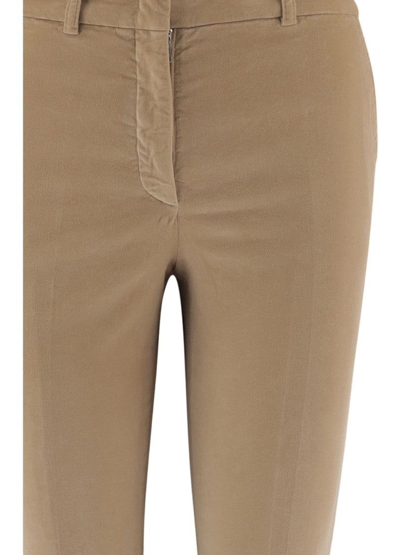 Ql2 Flared Beige Pants With Smooth Cotton Velvet Finish