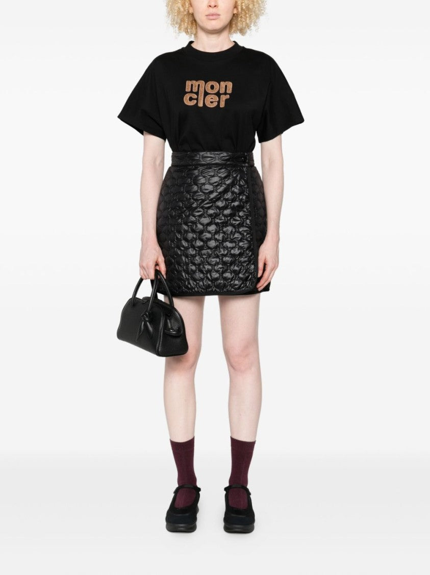 Moncler Quilted Black Skirt With Glossy Finish And Wrap Style