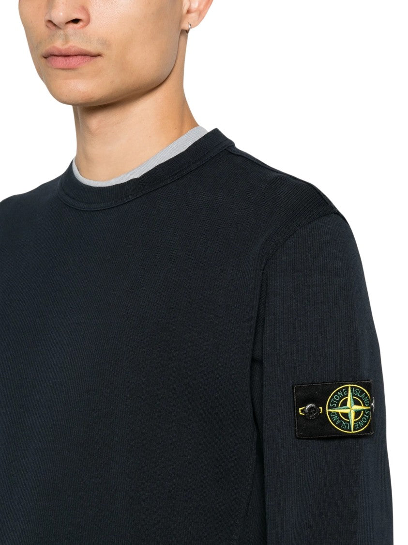 Stone Island Navy Blue Ribbed Cotton Sweatshirt