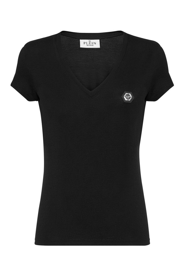 Philipp Plein V-Neck Cotton T-Shirt With Iconic Logo Detail And Fit