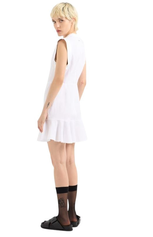 Armani Exchange Sleeveless White Dress With Mandarin Collar