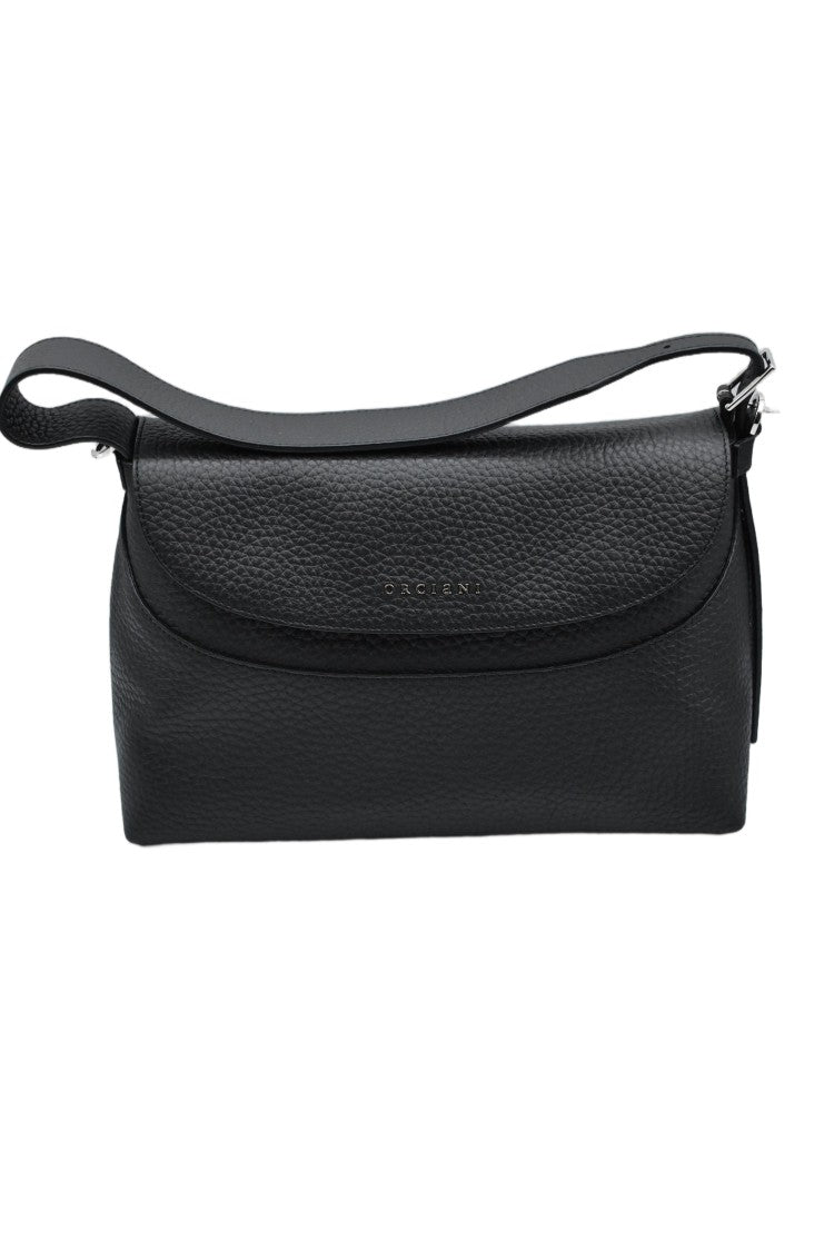 Orciani Black Hammered Leather Crossbody Soft Handbag
