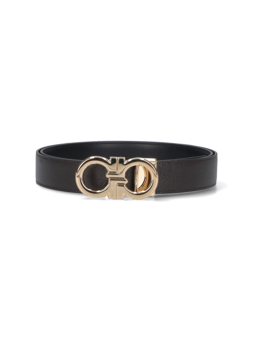 Ferragamo "Gancini" Belt In Black Calfskin