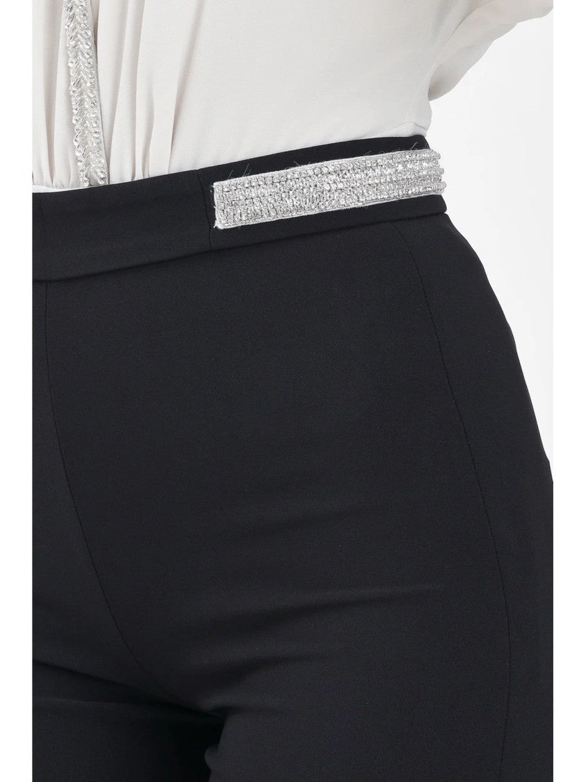 Alma Sanchez High-Waisted Black Trousers With Rhinestone Embellishment