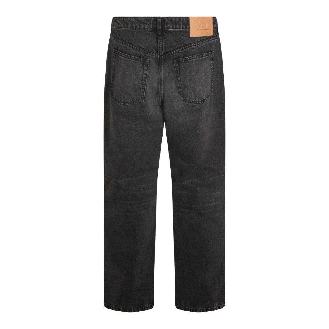 Ami Paris Regular Fit Washed Black Cotton Jeans With Leather Patch Detail